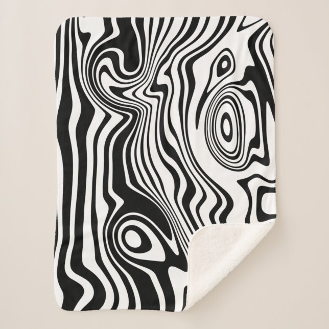 Black and White Waves Pattern Sherpa Blanket (Front)