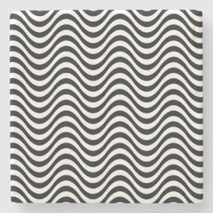 Black and White Waves Stone Coaster