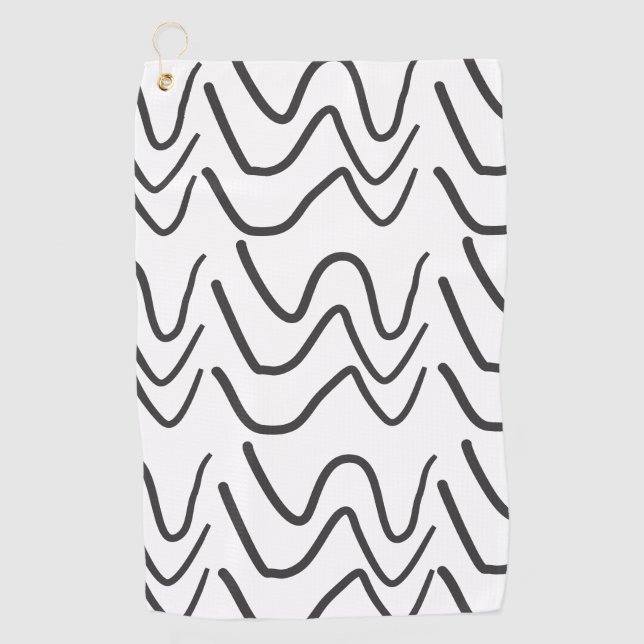 Black and White Waves Stripe Pattern Golf Towel (Front)