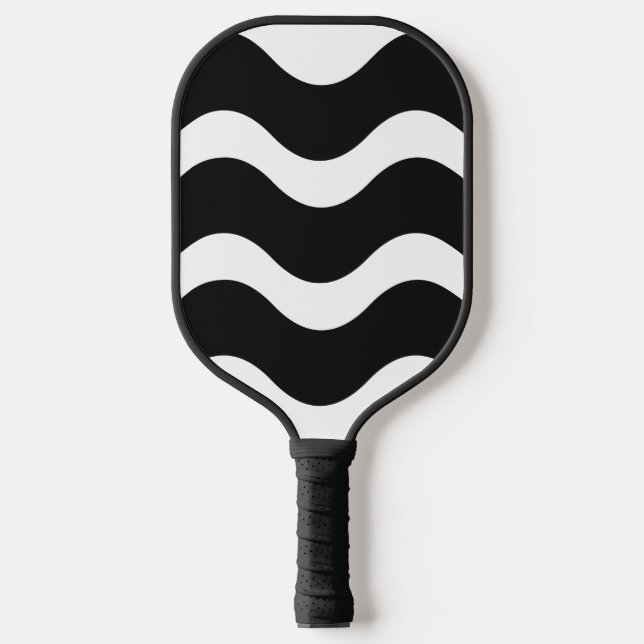 Black and White Waves Wavy Pickleball Paddle (Front)