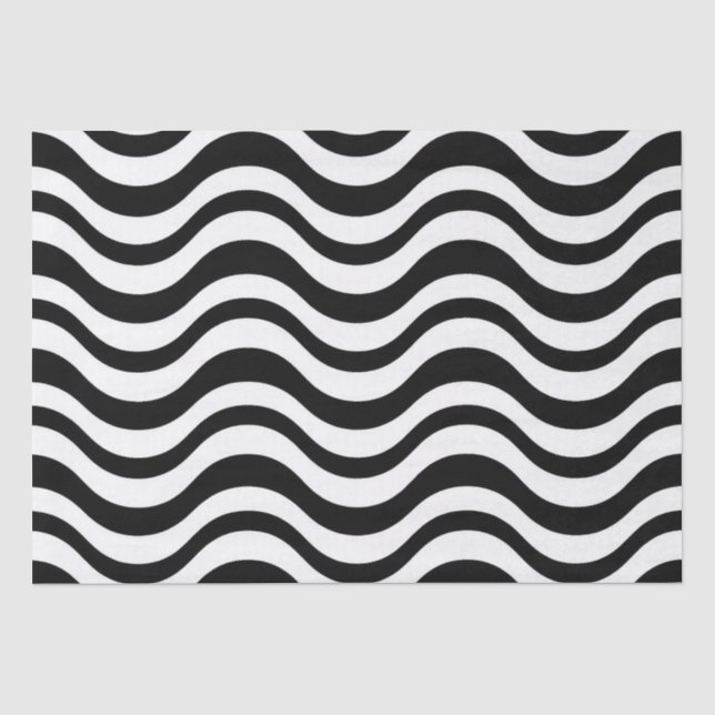 Black and White Wavy Abstract Pattern Tissue Paper (Front)