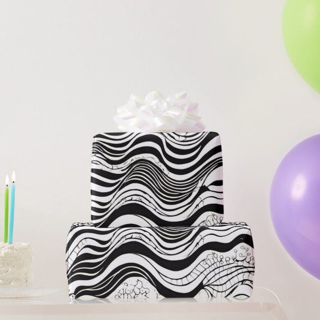 Black and White Wavy Abstract Wrapping Paper (Party Gifts)