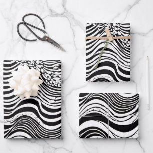 Black and White Wavy Abstract Wrapping Paper Sheet