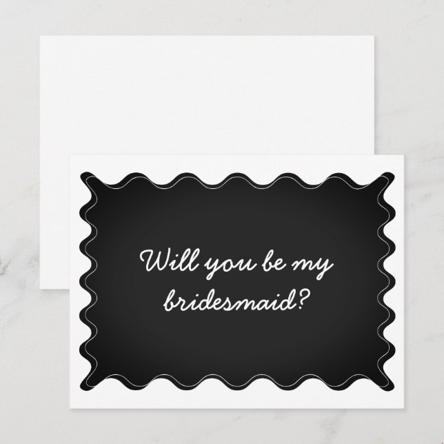 Black and White Wavy Bridesmaid Proposal Card (Front/Back)