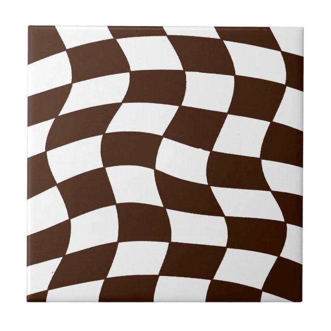 Black and White Wavy Chequerboard Tile (Front)