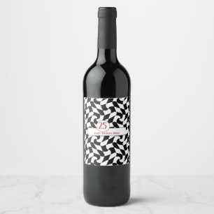 black and white wavy chequered, paper plates wine label