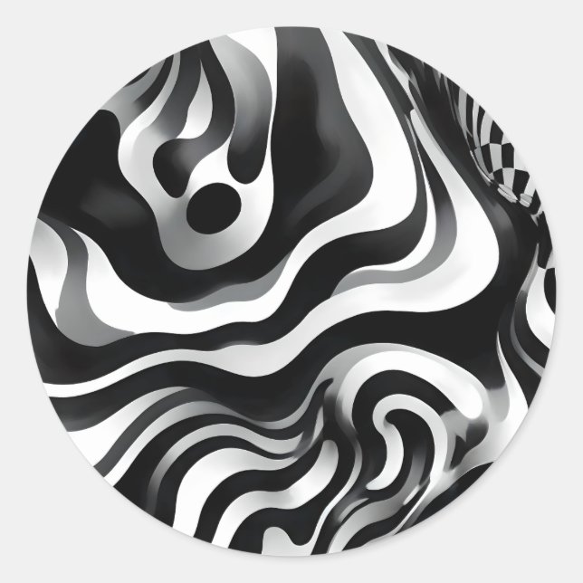 Black And White Wavy Op Art, Classic Round Sticker (Front)