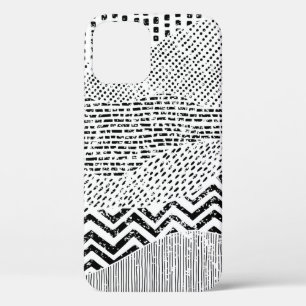 Black and white wavy pattern. Hand-drawn ornament  iPhone 12 Case