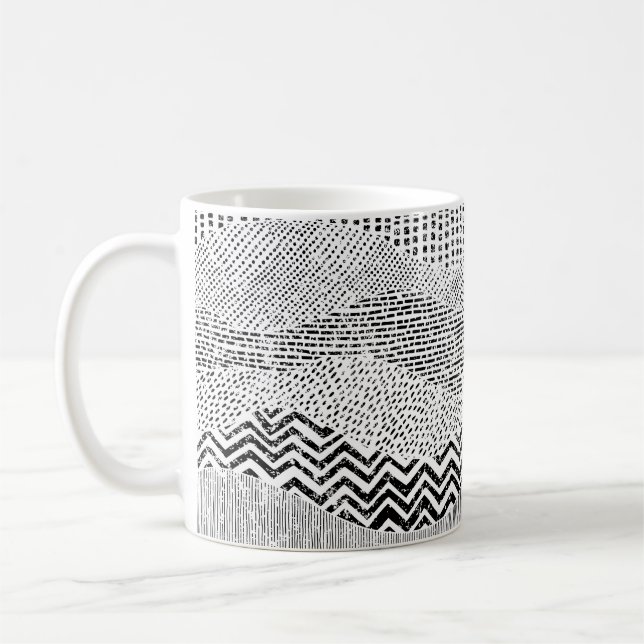 Black and white wavy pattern. Hand-drawn ornament  Coffee Mug (Left)
