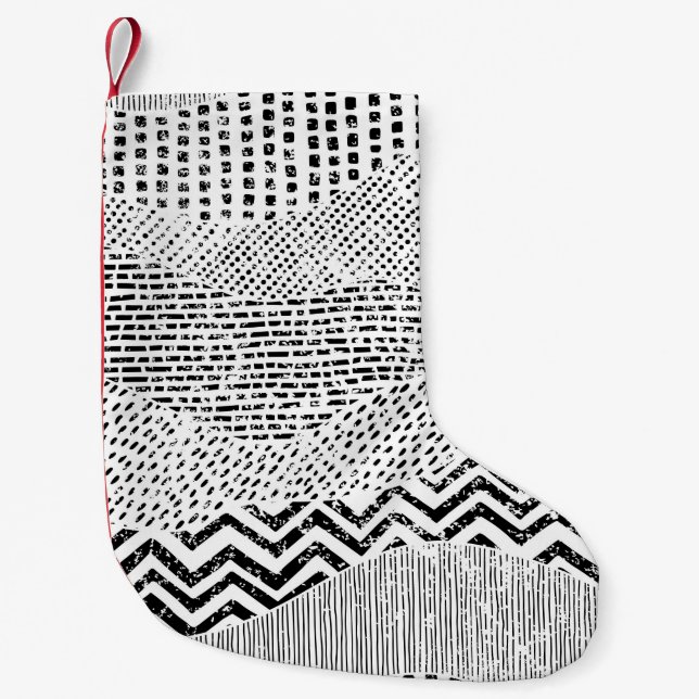 Black and white wavy pattern. Hand-drawn ornament  Small Christmas Stocking (Front)