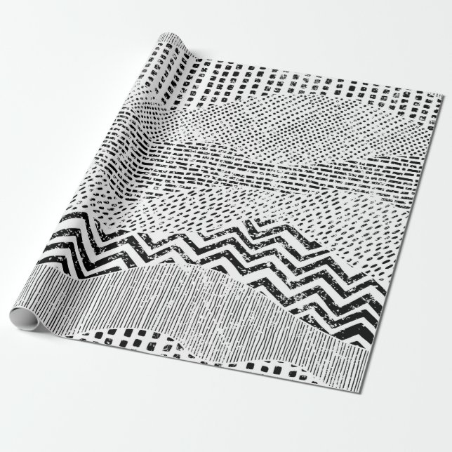 Black and white wavy pattern. Hand-drawn ornament  Wrapping Paper (Unrolled)