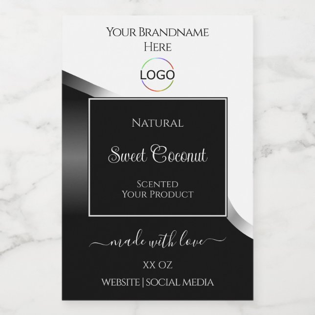 Black and White Wavy Silver Logo Product Labels (Single Label)