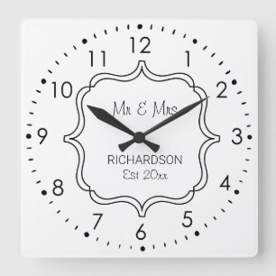 Black and White Wedding Anniversary Square Wall Clock