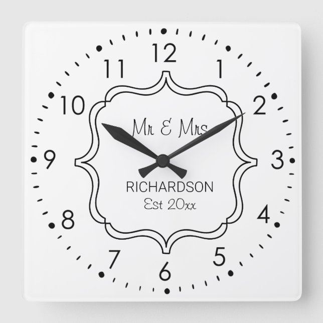 Black and White Wedding Anniversary Square Wall Clock (Front)
