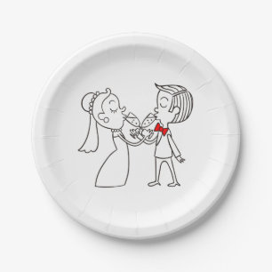 Black And White Wedding Bride And Groom Paper Plate