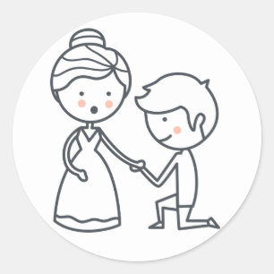 Black And White Wedding Cartoon Bride & Groom Classic Round Sticker