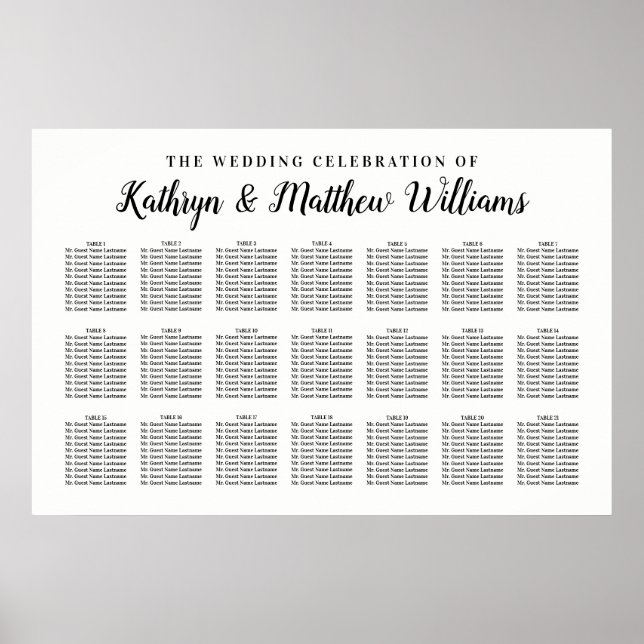 Black and White Wedding Celebration Seating Poster (Front)