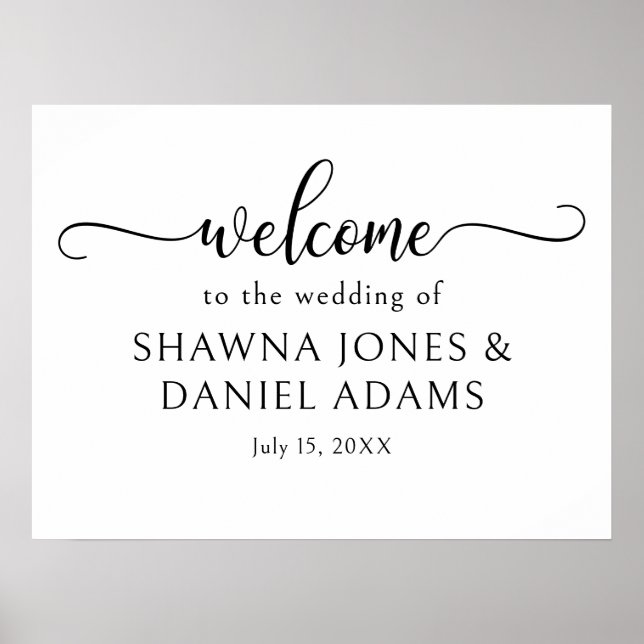 Black and White Wedding Ceremony Welcome Sign (Front)