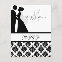 Black and White Wedding Couple RSVP Card