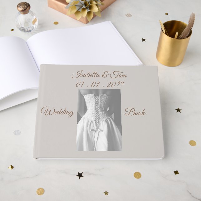Black and White Wedding, Custom Names  Memory Guest Book (Front Open)
