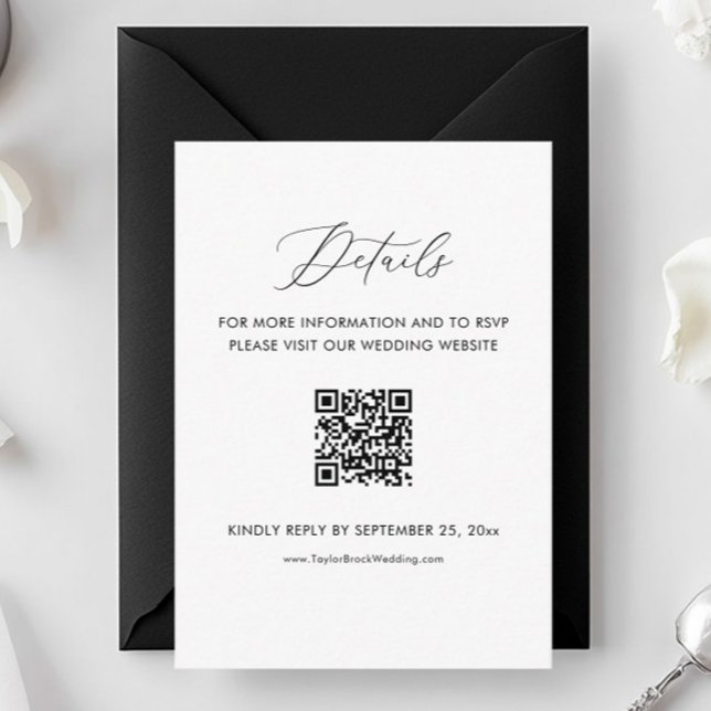 Black and White Wedding Details Website Qr Code Enclosure Card (Creator Uploaded)