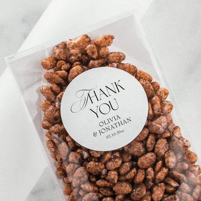 Black and White Wedding Favor Thank You Classic Round Sticker (Creator Uploaded)