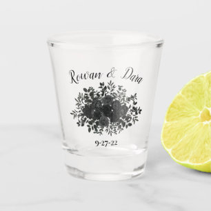 Black and White Wedding Floral Roses Shot Glass