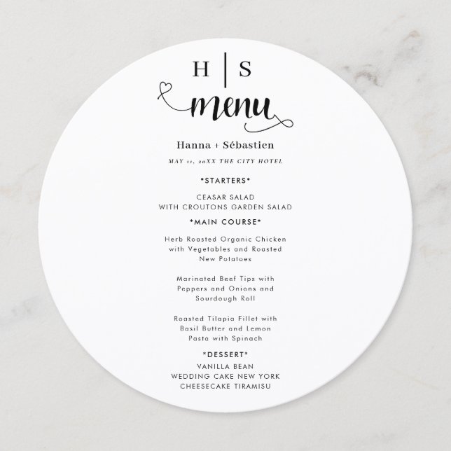 Black and White Wedding Menu (Devant)