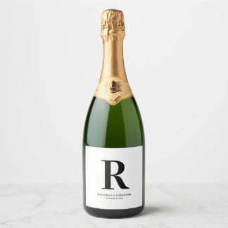 Black and White Wedding Monogram Sparkling Wine La Sparkling Wine Label