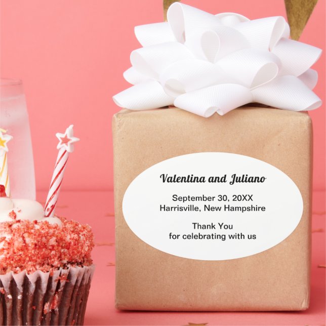 Black and White Wedding Oval Favour Sticker (Party)