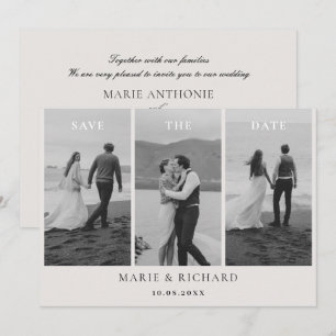 Black and white wedding photo collage minimalist save the date