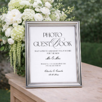 Black and White Wedding Photo Guest Book Poster