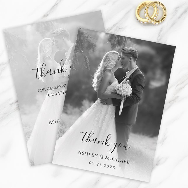 Black and White Wedding Photo Modern Script Simple Thank You Card (Creator Uploaded)
