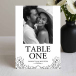 Black and White Wedding Photo Table Number Cards<br><div class="desc">Guide your guests with style using these wedding table number cards designed with a timeless black and white wedding theme. Featuring elegant anemone floral line art and space for the couple’s photo, these table number wedding cards combine simplicity with sophistication to complement both classic and modern receptions. Easily personalize the...</div>