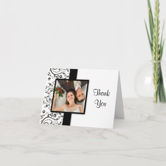 Black and White Wedding Photo Thank You Cards (Front)