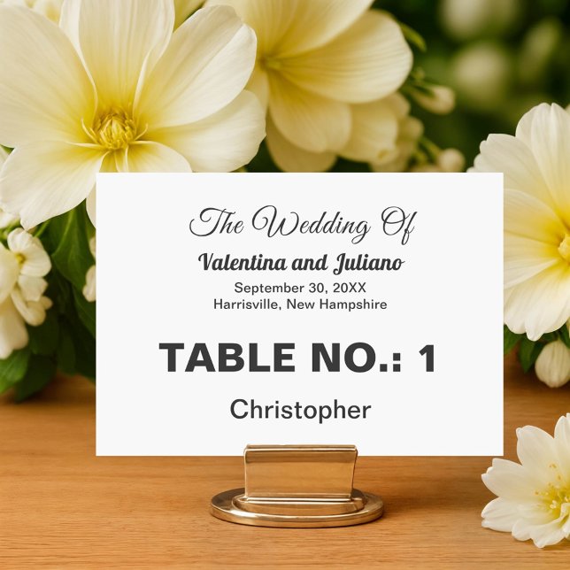 Black and White Wedding Place Card (Typography style black and white wedding place card as table number)