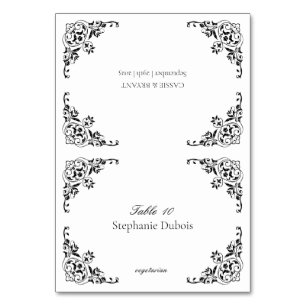 Black and White Wedding Place Cards Meal Choice