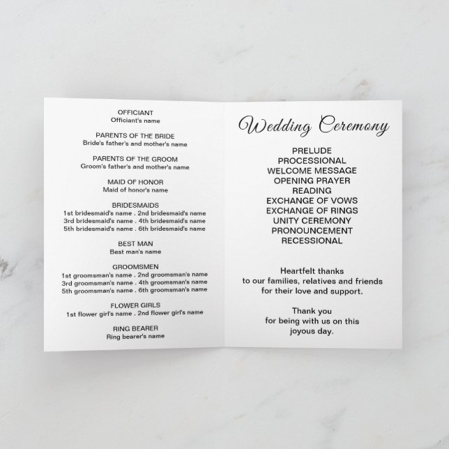 Black and White Wedding Program (Inside)