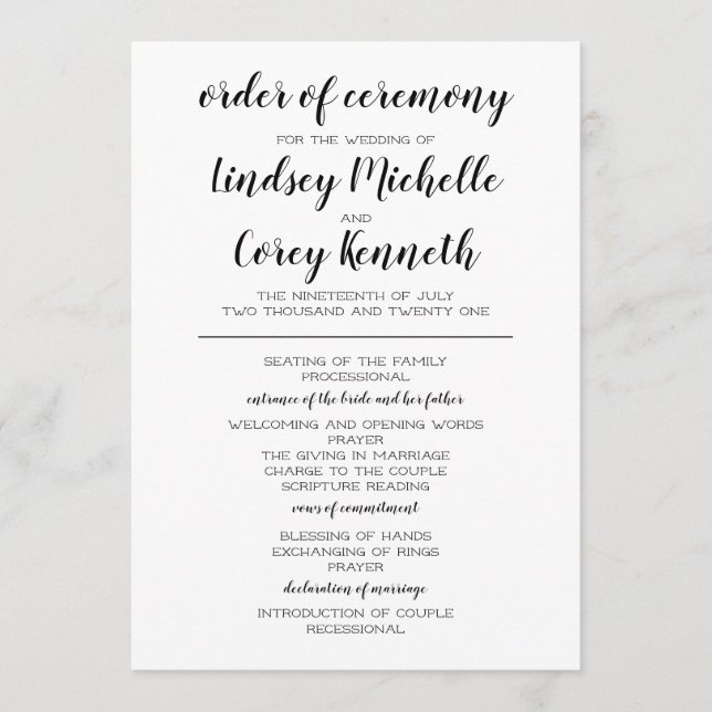 Black and White Wedding Program (Front)