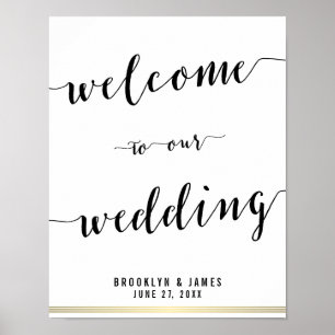 Black And White Wedding Reception Sign Gold Lines