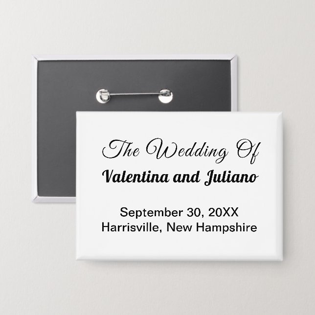Black and White Wedding Rectangle Button (Front/Back)