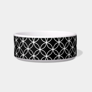Black and White Wedding Ring Pattern Monogram Bowl