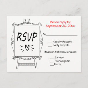 Black And White Wedding RSVP Artist Easel Sign Invitation Postcard