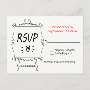 Black And White Wedding RSVP Artist Easel Sign Invitation Postcard