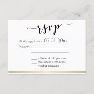 Black And White Wedding RSVP Cards Gold Lines