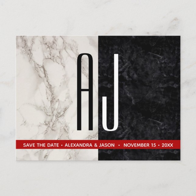 Black and White Wedding Save The Date Card (Front)