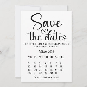 black and white wedding save the dates Calendar  Save The Date
