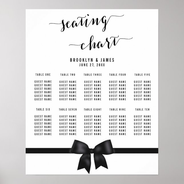 Black And White Wedding Seating Chart Poster 16x20 (Front)