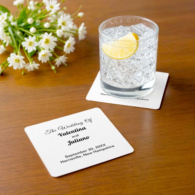 Black and White Wedding Square Coaster (Typography style black and white square wedding coaster)