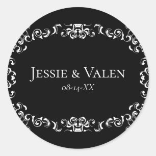 Black and White Wedding Swirls Classic Round Sticker